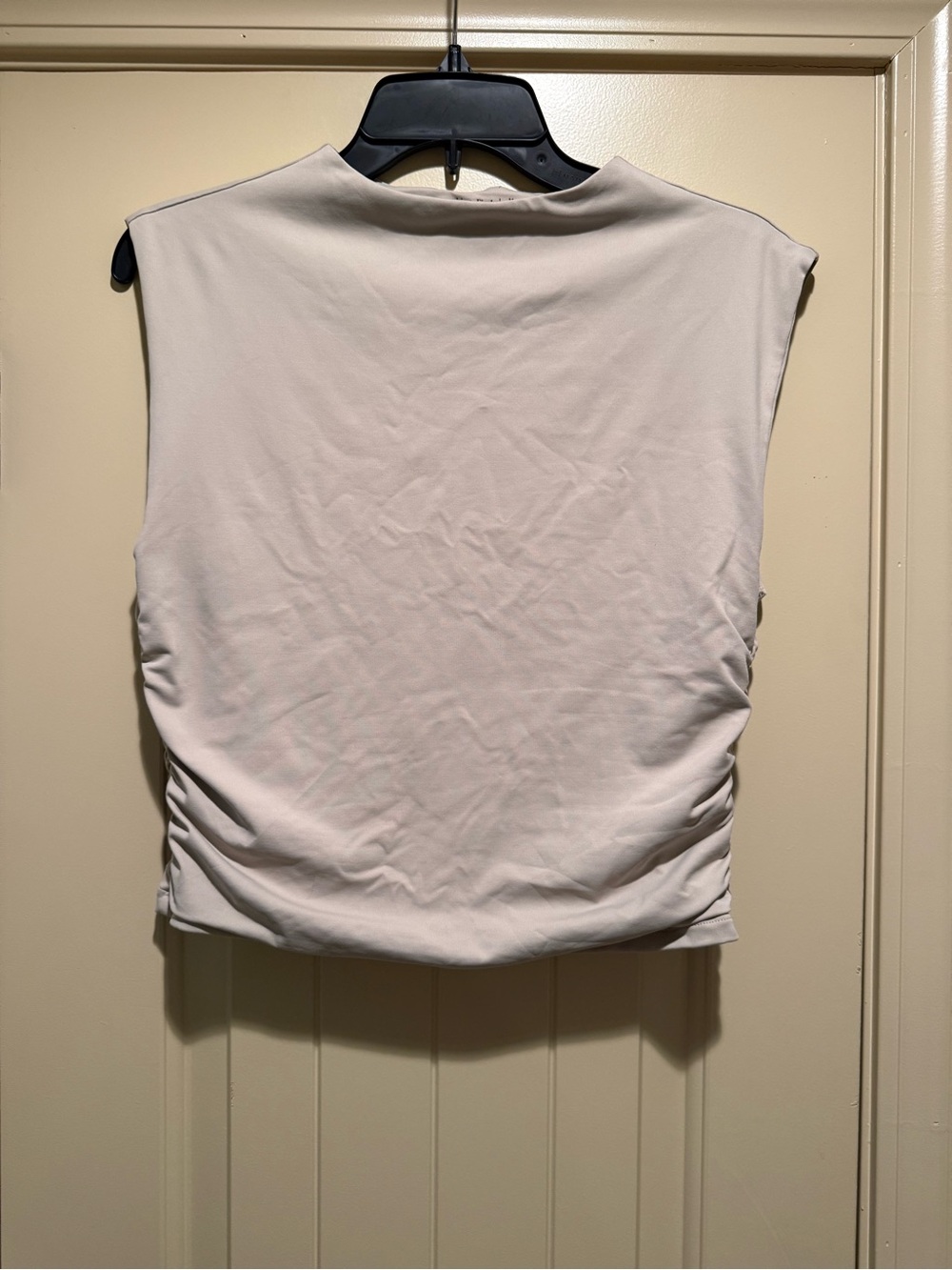 Abercrombie & Fitch Sleeveless Ruched-Detail Tank in Light Beige